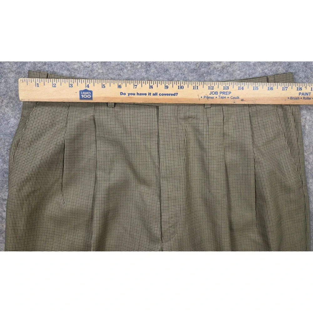 Lauren Ralph Lauren Wool Cashmere Pleated Dress Pants Houndstooth Brown 36x32